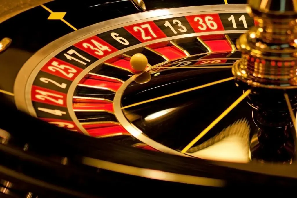 Roulette wheel up close.