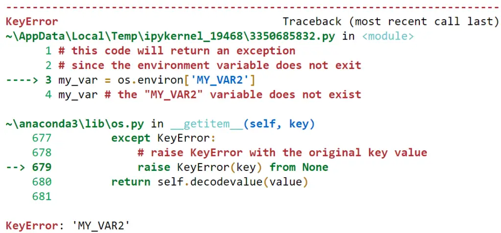 os.environ key error exception