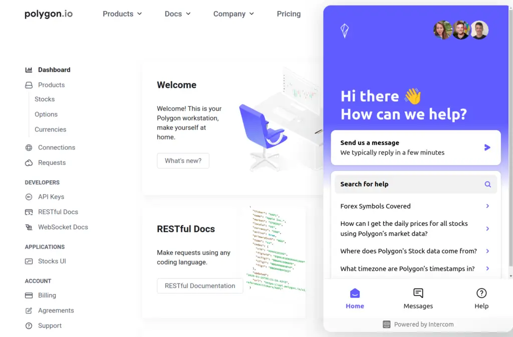 Polygon.io Intercom Support
